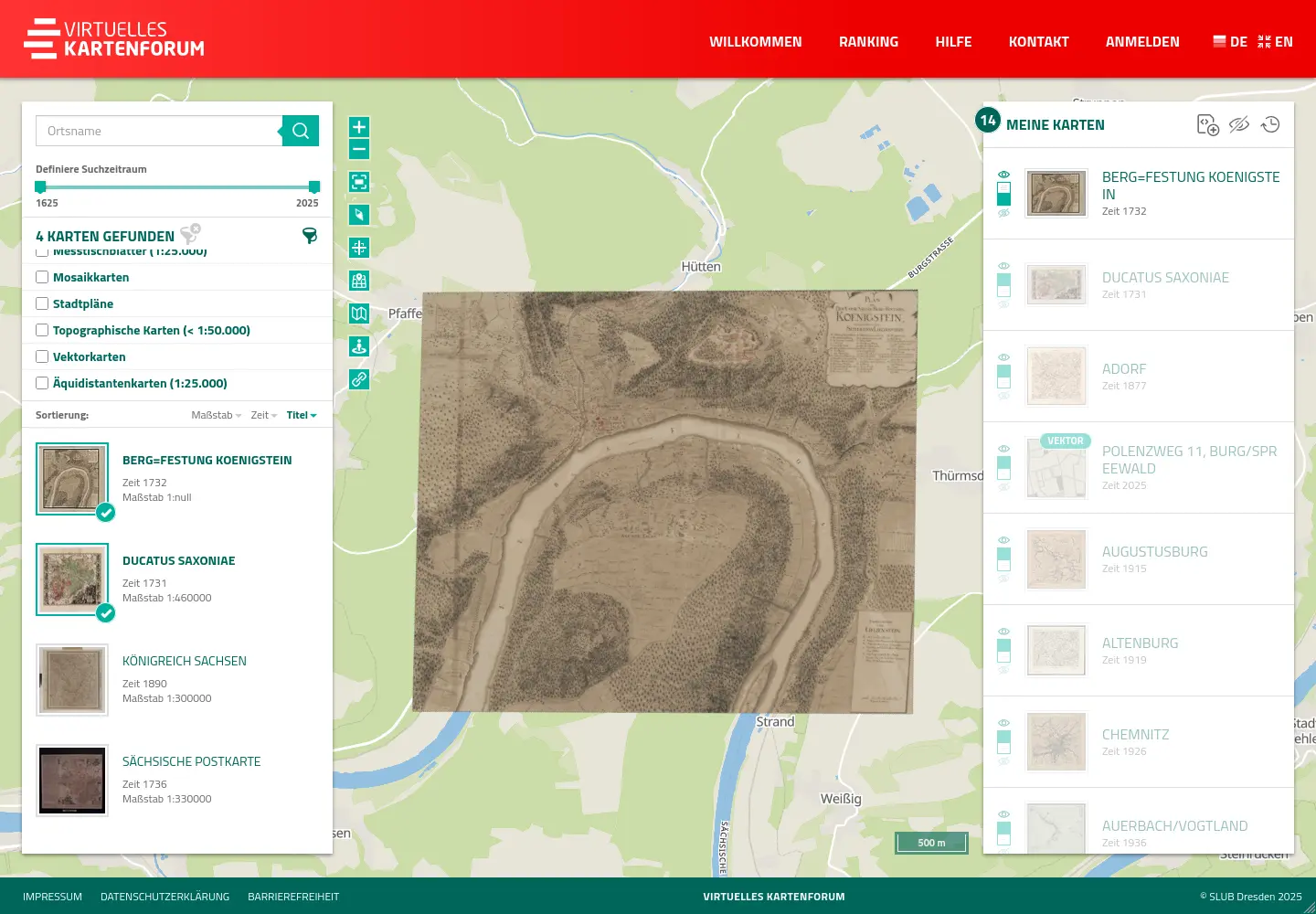 Screenshot of the Virtual Map Forum showing a historical map over the map section of a river. 